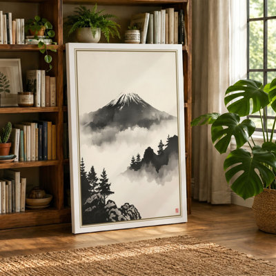 Mountain Above the Mist Japandi - Wrapped Canvas