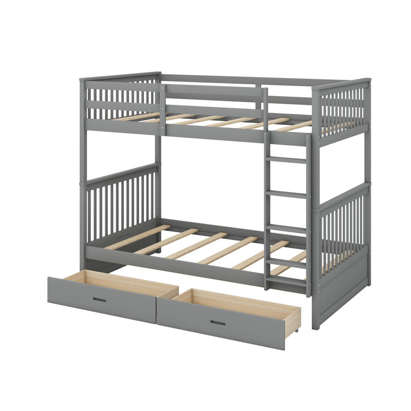 Lit superposé simple au-dessus de simple avec échelles et tiroirs, Gris