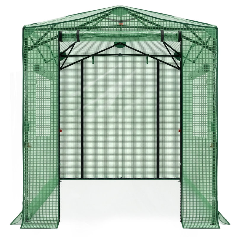 6 X 8 Feet Double Side Windows Green PE Greenhouse With Stakes & Ropes, Green