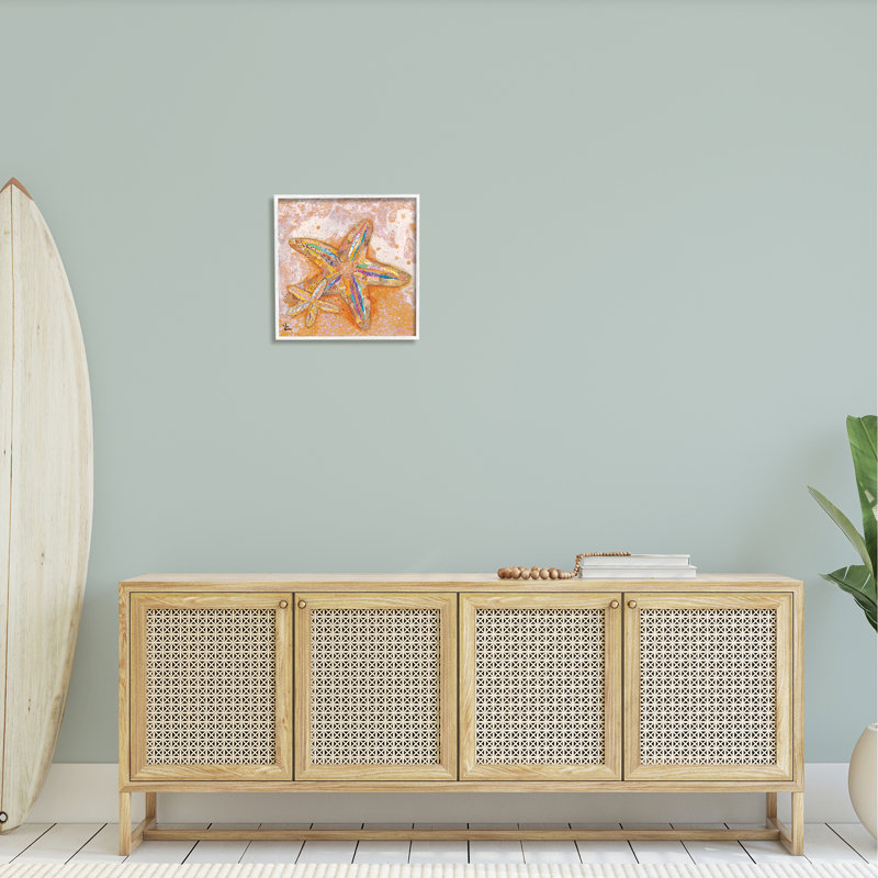 Parasols éclatants de plage d'été Shore-ao-842, H 17 po x l 17 po x P 1,5 po, Giclée encadrée blanc bord de mer