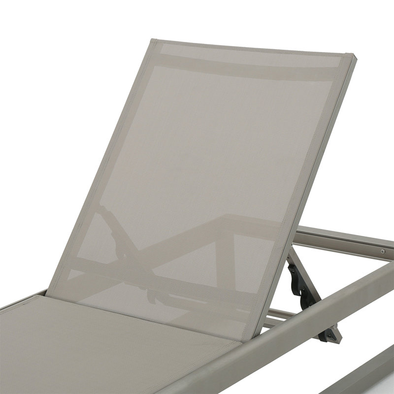 Ensemble de 2 chaises longues d'extérieur avec cadre réglable en aluminium et filet de polyester enduit de PVC gris