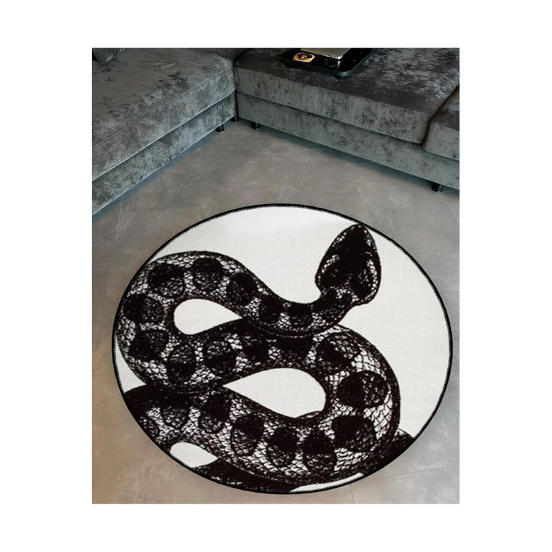 Tapis décoratif moderne à motif tissé noir, Rond 5 pi