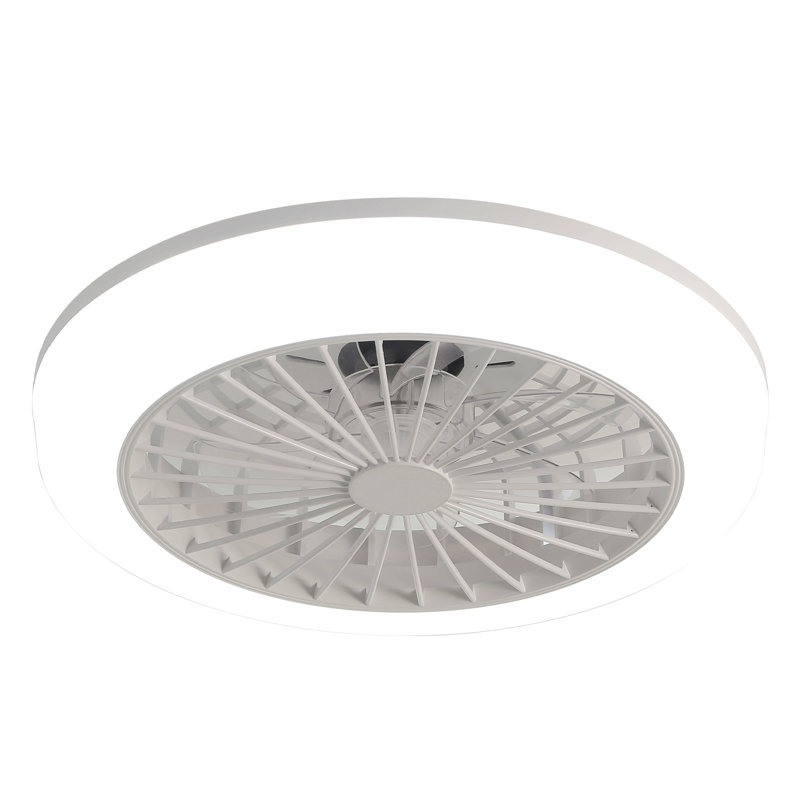 18 Inch Enclosed Ceiling Fan With Light And Remote, Flush Mount Bladeless Modern Low Profile Ceiling Fan For Bedroom Kitchen Dining Room