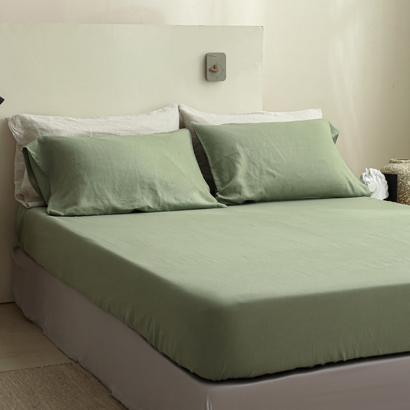Linen Fitted Sheet, Full Fitted Sheet, Sage Green