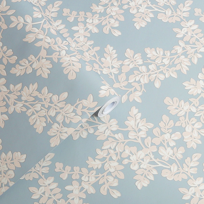 Laura Ashley Burnham Pale Seaspray Wallpaper, White/Blue/Gray