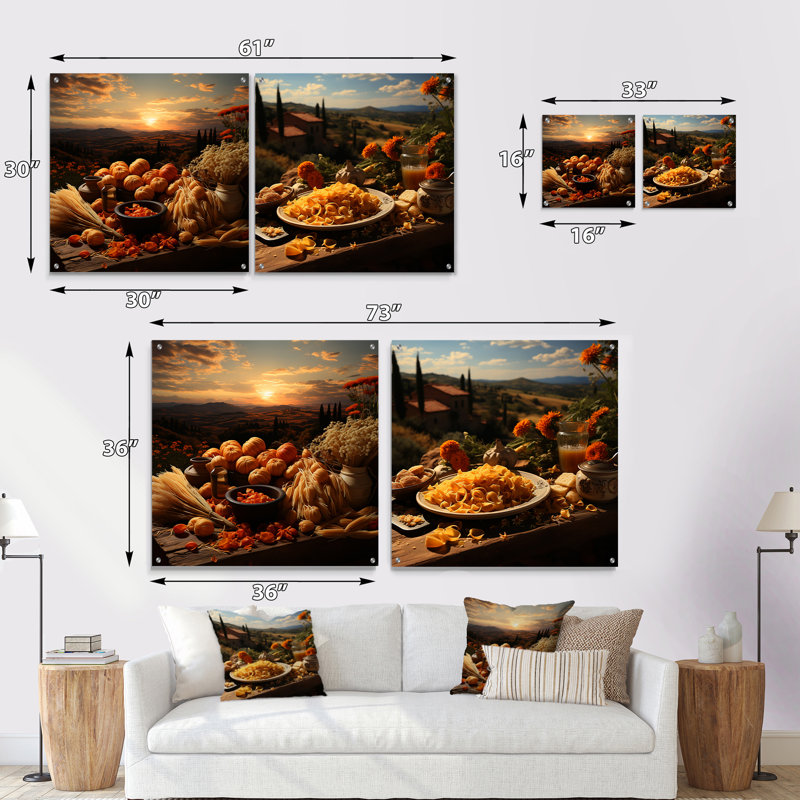 Romantiques rustiques pâtes de plaisirs - ensemble de 2 art mural en verre acrylique Pasta, H 16 po x l 33 po