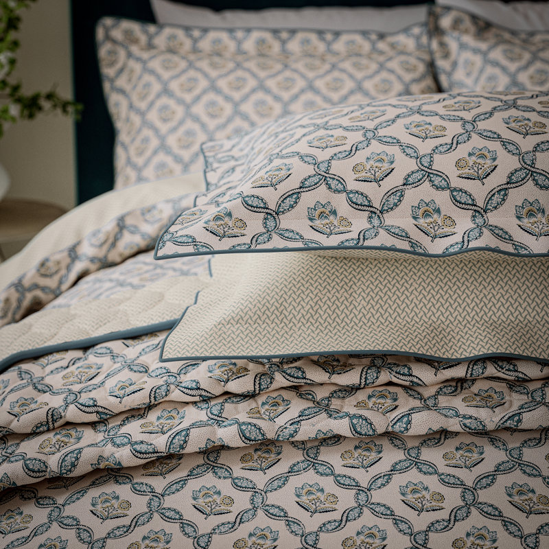 Ribbon Lattice Cotton Floral Duvet Cover Set with Pillowcases, Single Duvet Cover + 1 Pillowcase