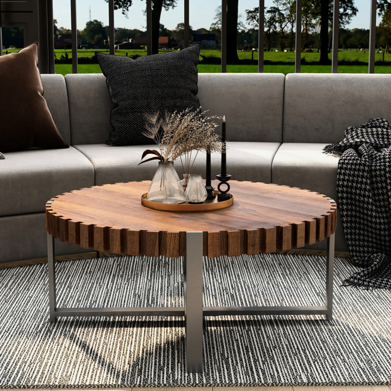 31.4 - Inch Drum Shaped Coffee Table With Classic Wood Colour, Exquisite Craft And Multi Purpose Space Saving Stylish