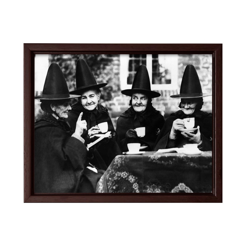 Witches Tea Party, Canvas, 08"H x 10"W, Brown Framed