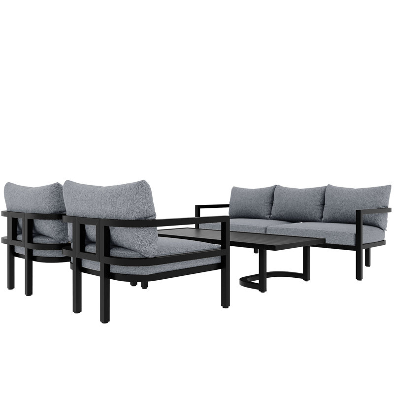 Ensemble de canapé d'extérieur en acier contemporain avec coussins pour plusieurs personnes Contemporary, Gris clair