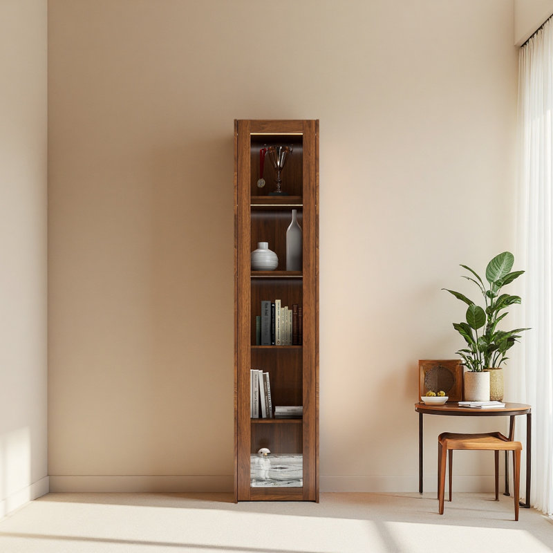Display Cabinet With Transparent Acrylic Plate Doors, Curio Storage Cabinet With 5 Shelves, Bookcase With LED Lights