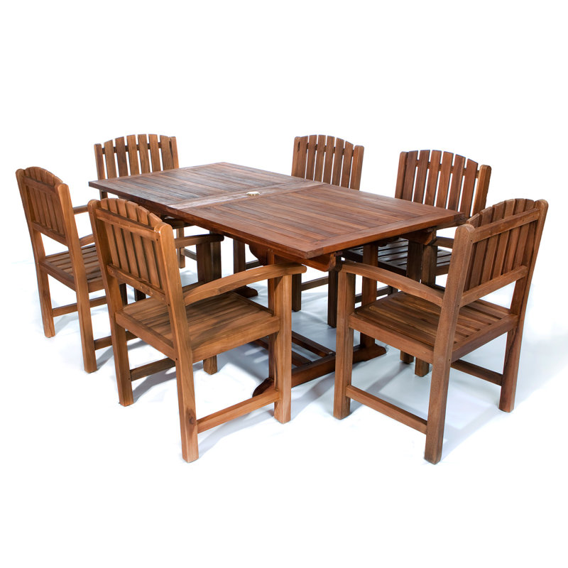  Ensemble 7 pièces de table de salle à manger à rallonge 7 pièces avec coussins bleus, Bleu