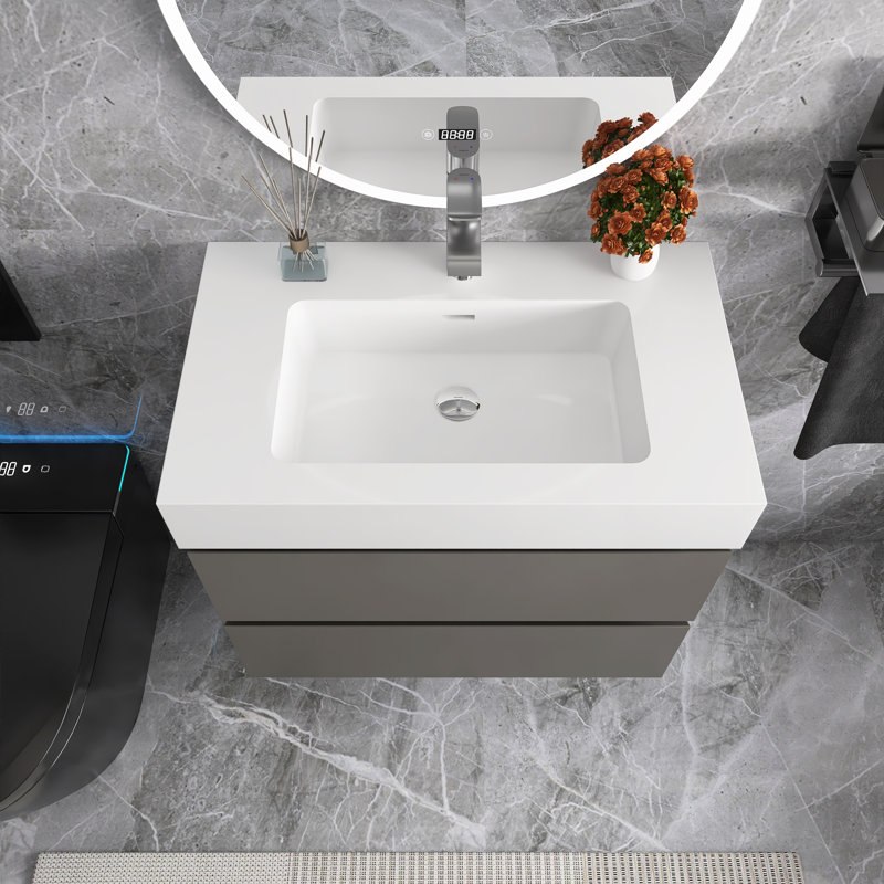 30 in. Single Wall Mounted Bathroom Vanity with Top, Gray