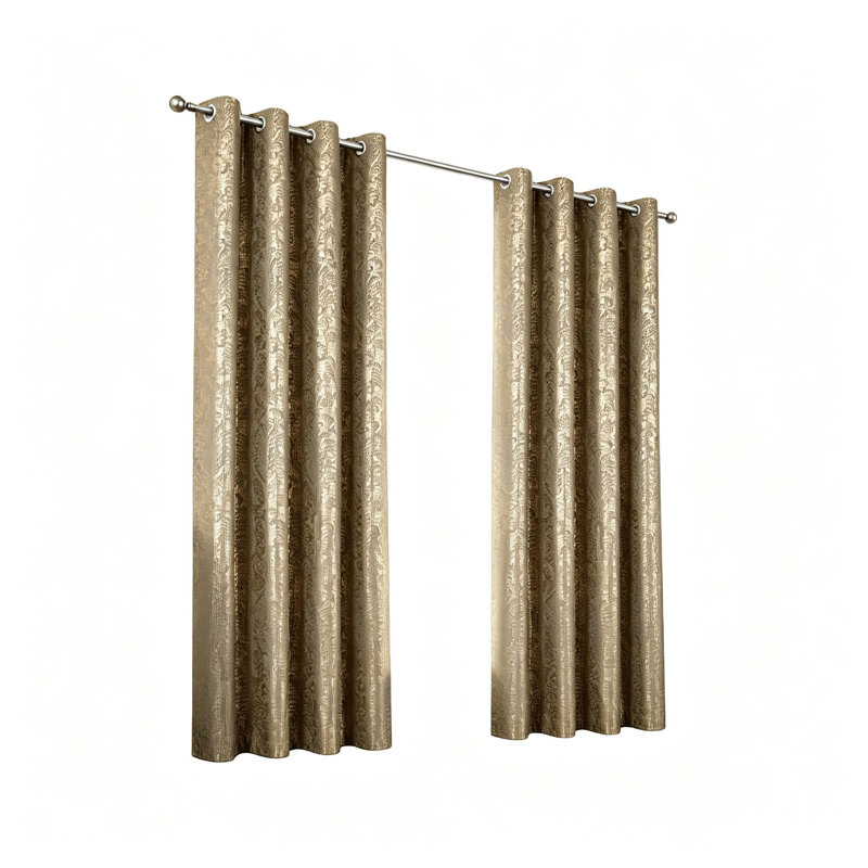 Floral Gold Foil Print Blackout Curtains Thermal Insulated Velvet Curtain 1 Pair Brown 168 X 183 cm