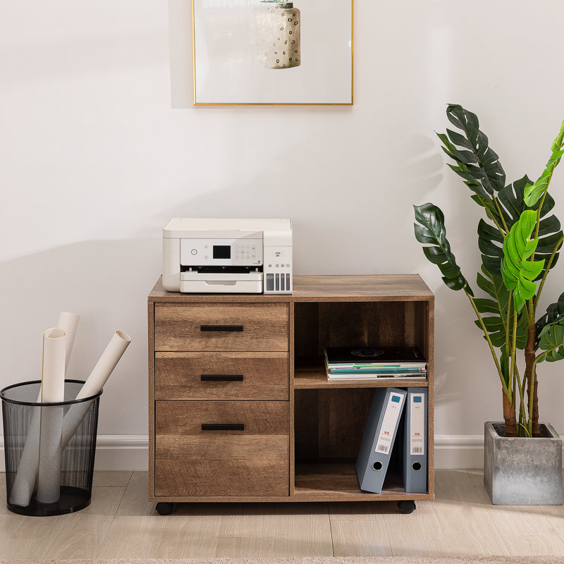 Classeur roulant Nevio, tiroir de bureau en bois, classeur avec tiroirs, armoires de bureau, supports et tablettes, support d'imprimante