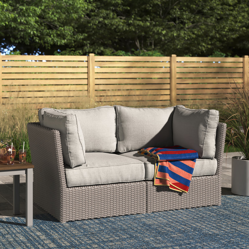 Almyra Fully Assembled 66'' Wide Outdoor Wicker Loveseat with Cushions, Mixed Gray