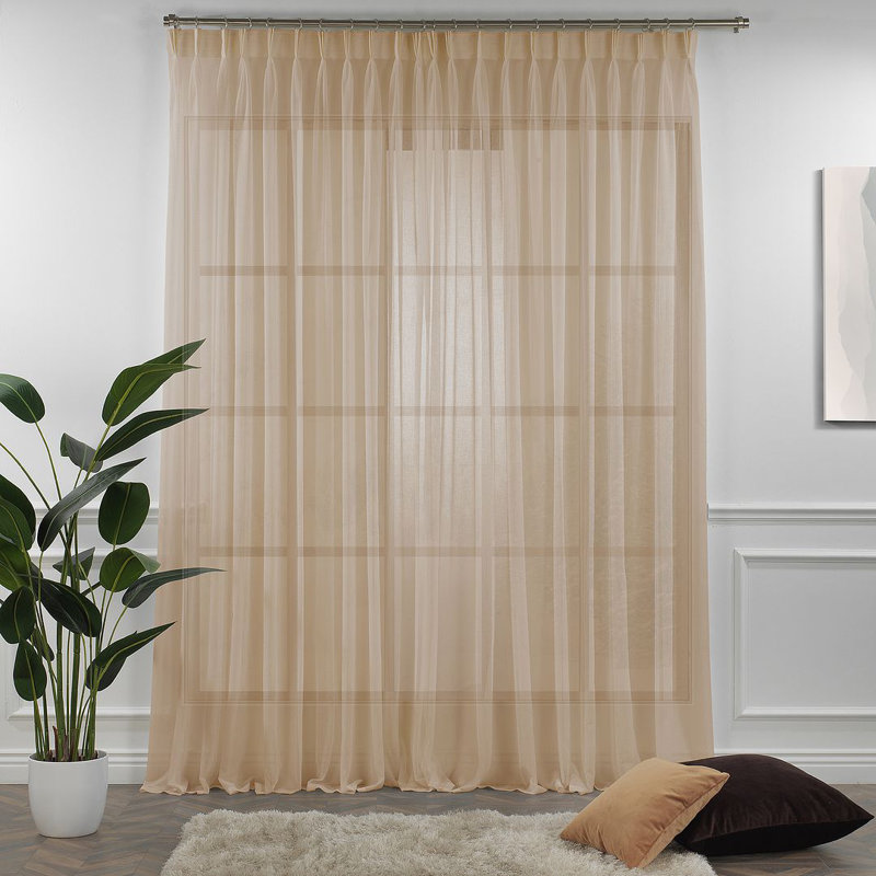 Triple Pinch Pleated Extra Long and Extra Wide Faux Linen Sheer Single Panel, Brown, 26" W x 168" L