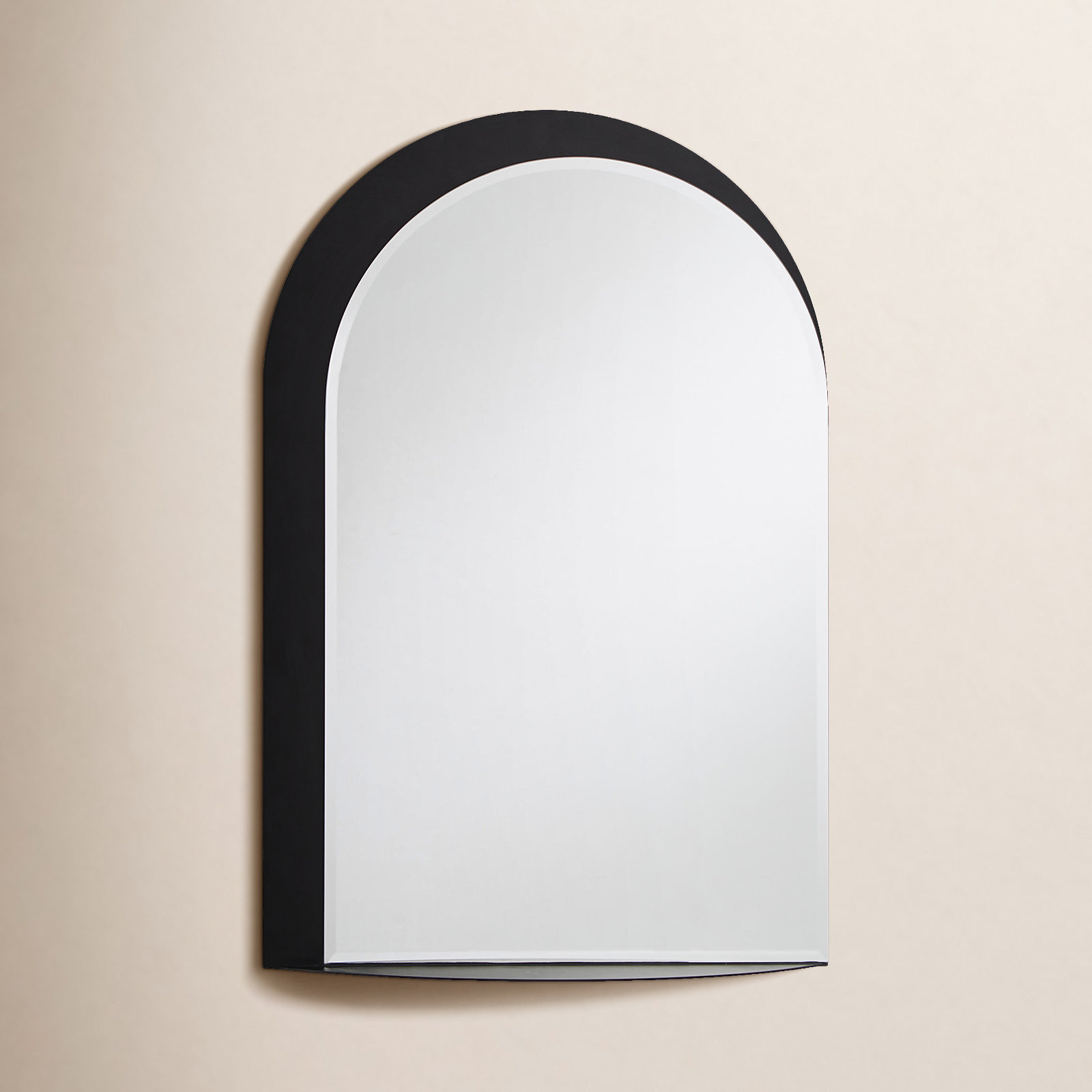 Wendolyn Metal Arch Mirror with Shelves, Black