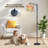  Arc Floor Lamp Colorful Floral Abstract Flowers Leaves Beige Tall Modern Standing Lamp LED Adjustable Linen Lampshade 3 Color Temperatures