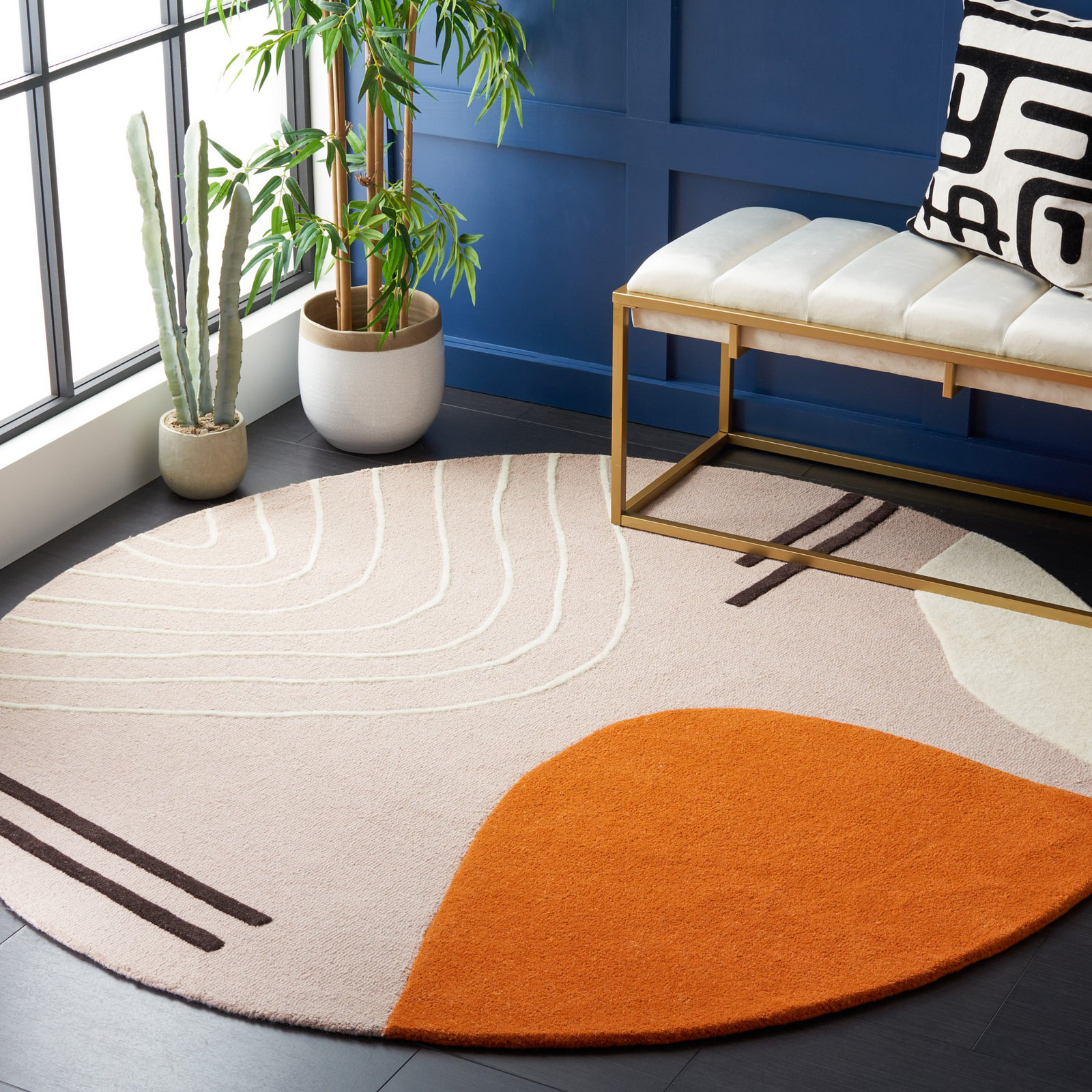 Felipe Ivory Light Pink Hand-Woven Abstract Rug, Round 6'