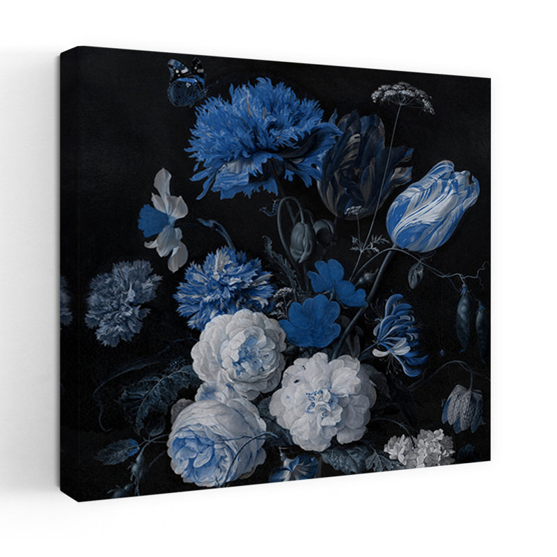 Art mural paysage floral bleu foncé, H 48 po x l 48 po