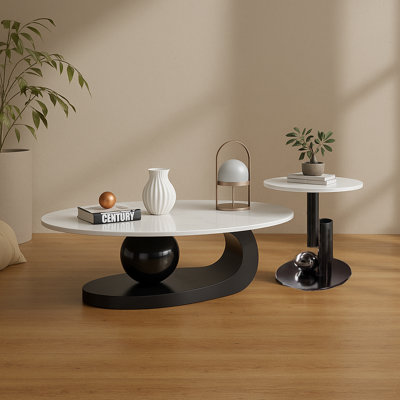 2-Piece Modern Coffee Table Set 51"Oval Sintered Stone 19.7"Round Side Table for Living Room/Studio by Orren Ellis