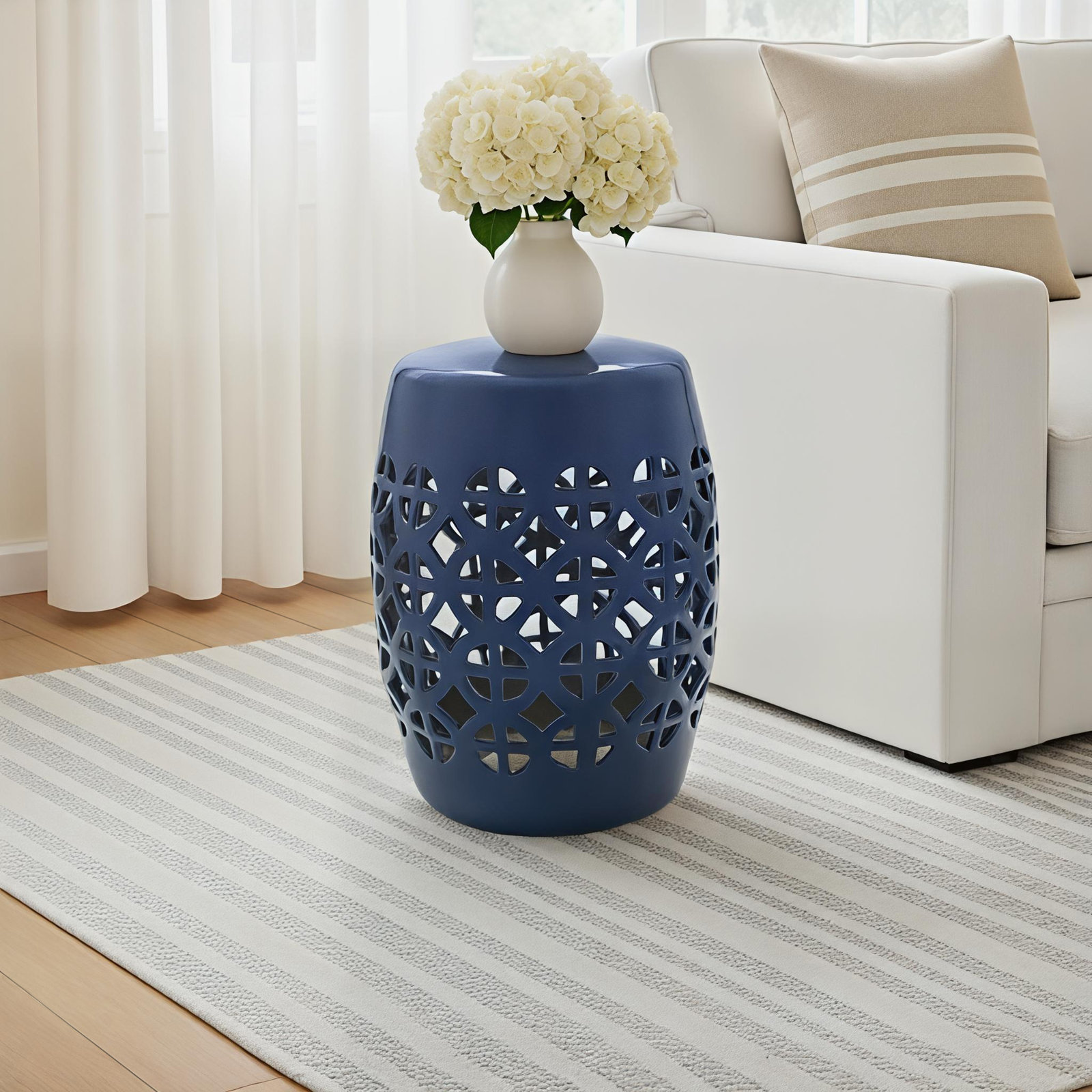 Keaton Porcelain Accent Stool, Navy