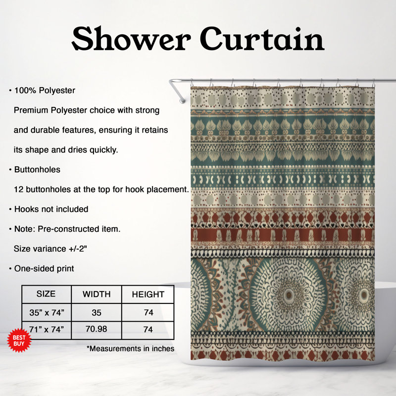 Rideau de douche Boho Paisley - Premium, H 74 po x l 71 po