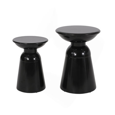 Outdoor Iron Side Tables With Flared Design, Set Of 2
