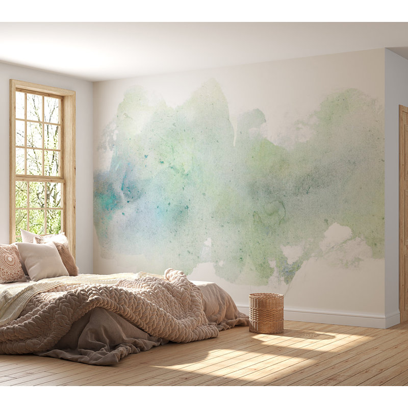 Murale pelez et collez - aquarelle menthe pastel, L 55 po x l 77 po