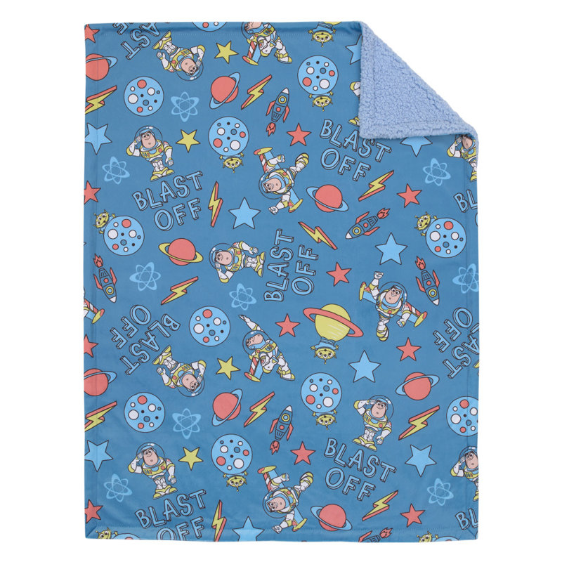Disney Toy Storey Buzz Lightyear Blue and Orange Blast-Off Super Soft Sherpa Baby Blanket