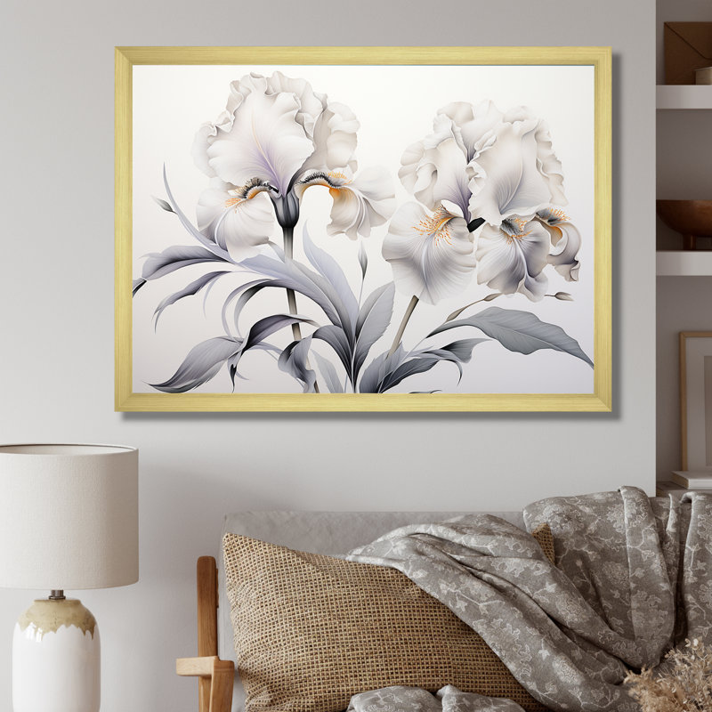 Iris noir et blanc minimalisme, Cadre doré simple, H 30 po x l 40 po x P 1,5 po