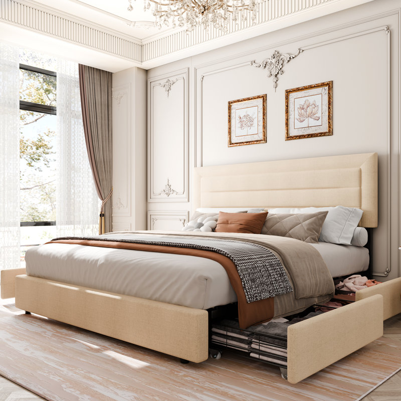 Moshier Upholstered Storage Bed with Drawers, Queen