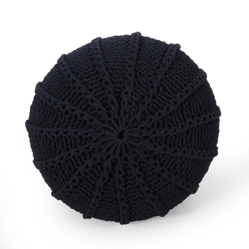 Bordeaux  Knitted Cotton Round Pouf, Dark Blue, Dark Blue