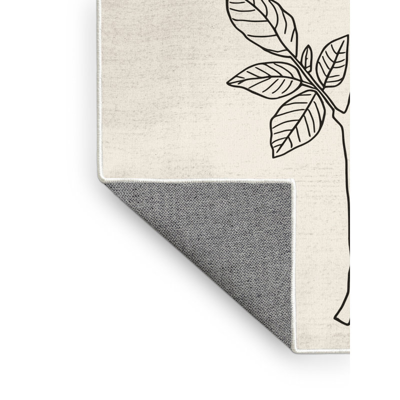 Machine Washable Champlost Valentines Modern & Contemporary Abstract Rug in Beige – White Binding, 5x7