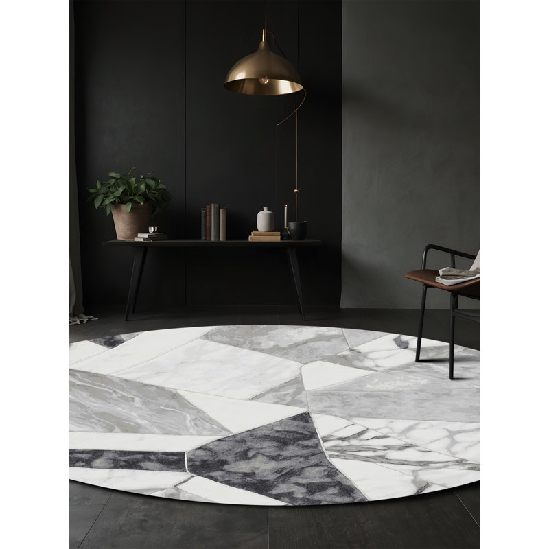 Tapis bleu soyeux et moelleux, Rond 5 pi