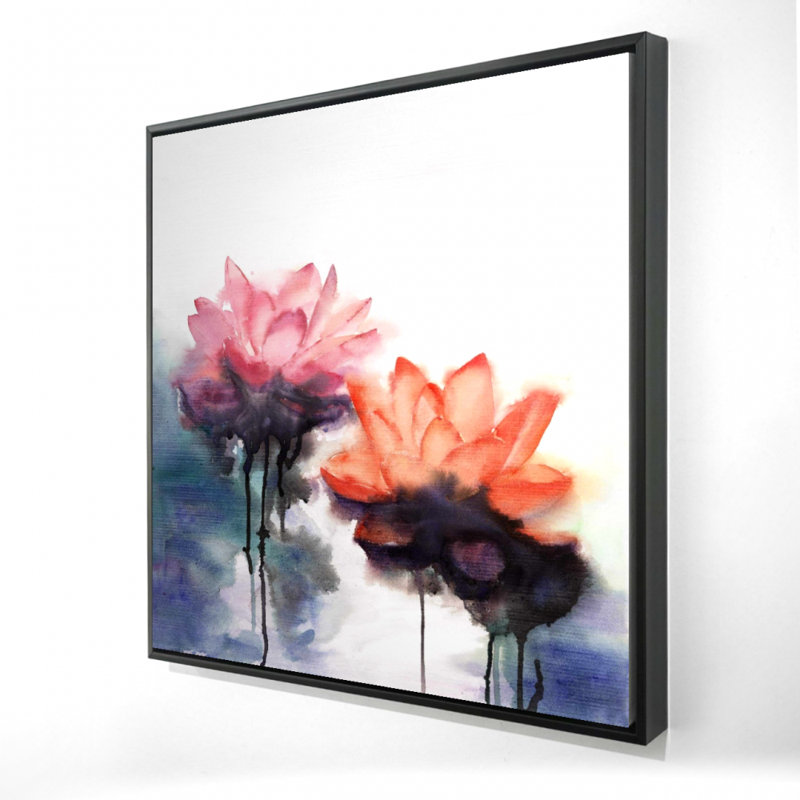Aquarelle sur toile de fleurs de lotus | Décoration de chambre à coucher botanique