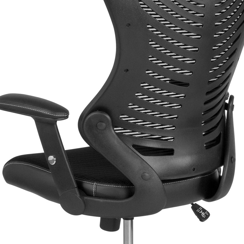 Ergonomic High Back Black Mesh Drafting Chair with Leather Accents
