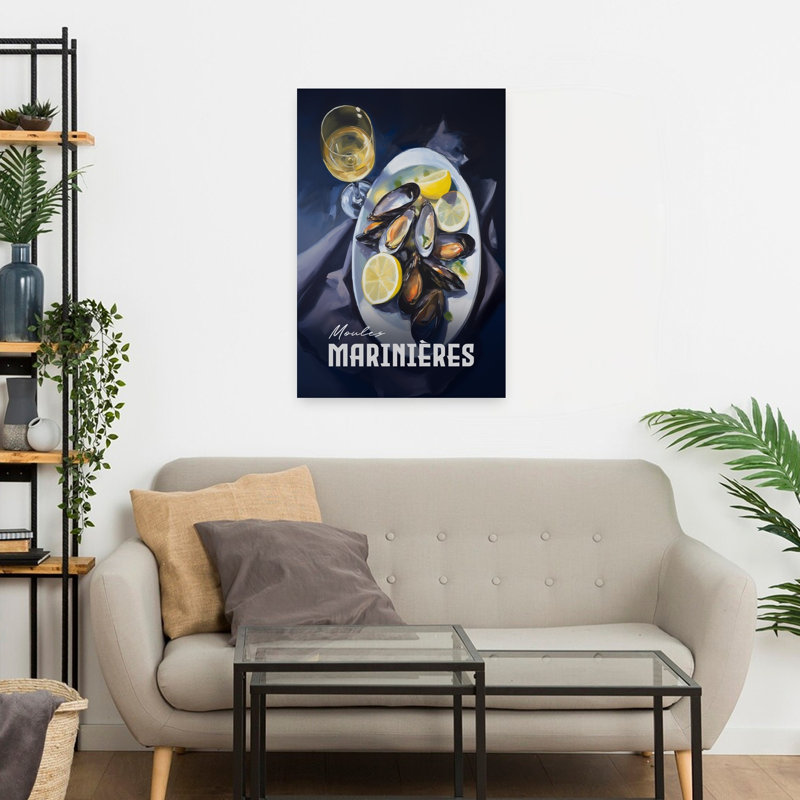 Art mural classique, coquillages et vin, H 24 po x l 16 po