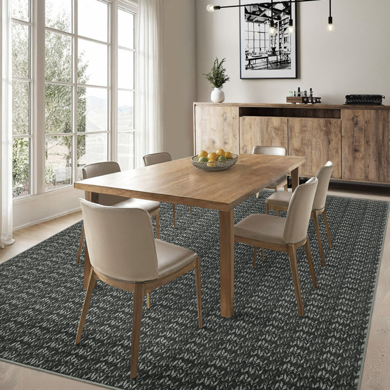 Printed Braided Rug 6x9 Modern Accent Rug with Non-Slip Backing, Stain-Resistant Solid Color Floor Mats, Foldable Soft Low Pile Indoor Carpet for Living Room, Bedroom, Kitchen, Black