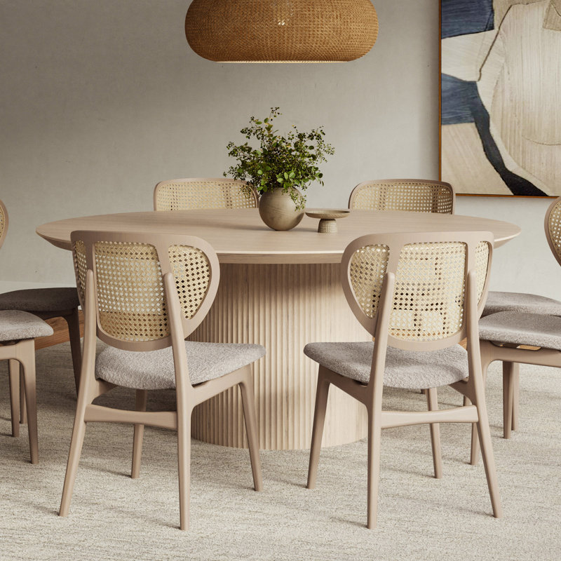 Modern Brazilian Upholstered Dining Chair, Crafted Glaze Performance Boucle/Nevoa