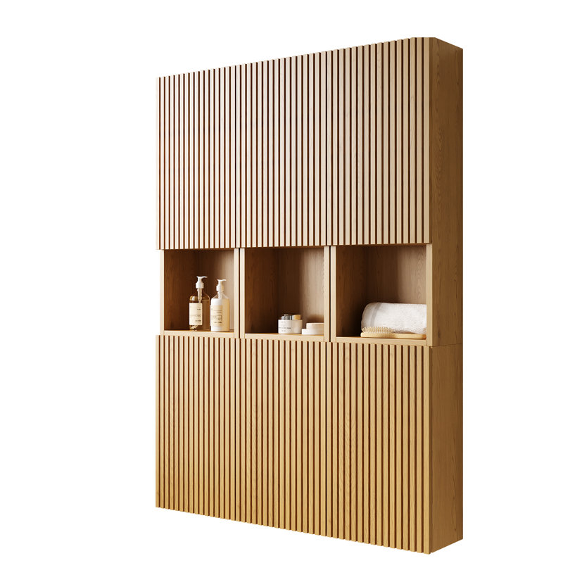 Armoire de salle de bain murale 41 po - 6 armoires avec portes en contreplaqué de couleur chêne blanchi à l'eau et pratique pour différentes pièces