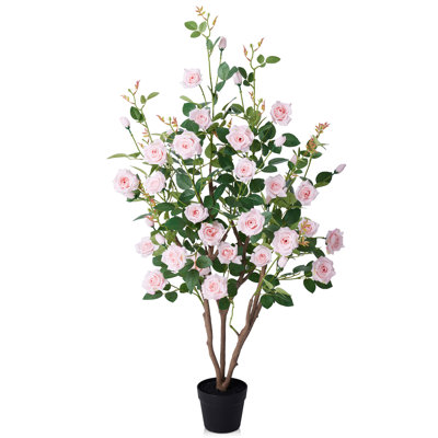 Adcock Premium Lifelike Artificial Rose Tree In Pot - UV-Resistant Faux Floral Floor Plant With Lush Silk Blooms & Weighted Base For Indoor/Outdoor Home Décor