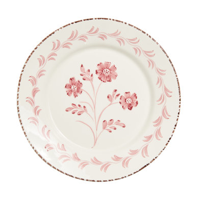 Casa Nuno Pink and White Dinner Plate, Vines, 3 Flowers/Vines, Set of 2