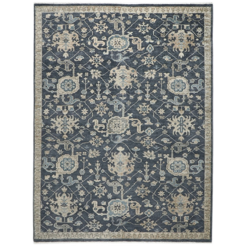Tapis gris en laine noué à la main 8 pi 8 po x 12 pi 2 po Oushak