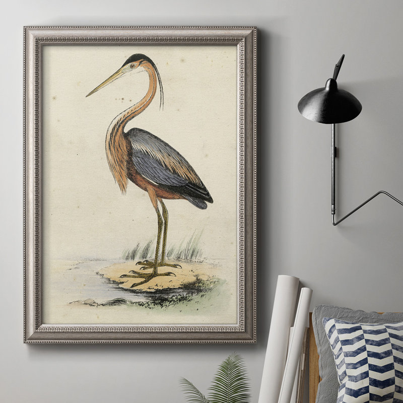 Antique Heron II - reproduction d'art sur toile encadrée, H 20 po x l 16 po x P 2,5 po