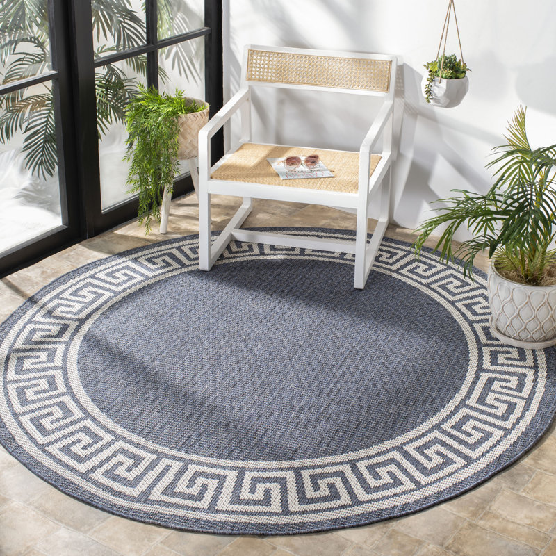 Tapis d'intérieur / extérieur géométrique Brympton Performance, Rond 5 pi 3 po