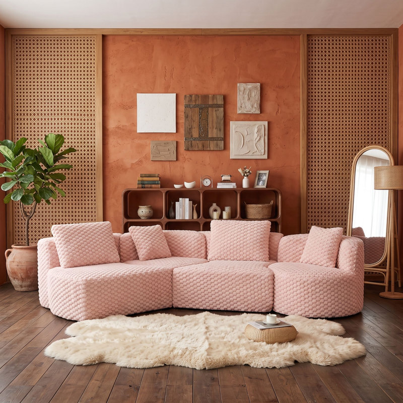 Velvet Sectional, Pink