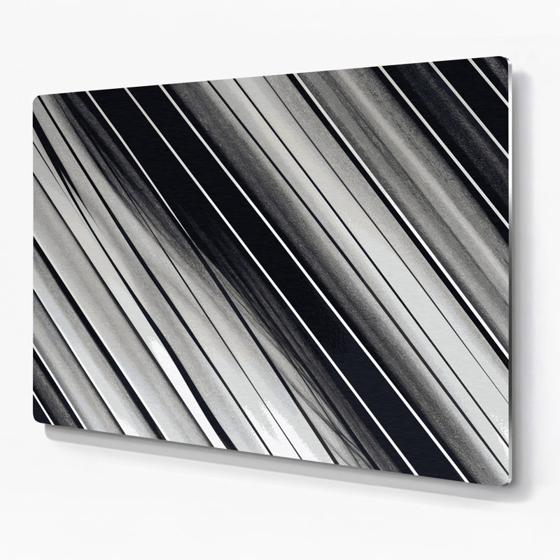 Art mural horizontal rayé horizontal gris clair en métal vert, H 11 po x l 14 po