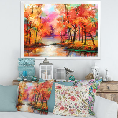 «Colorful Autumn Trees by the Lake in Autumn», peinture sur toile